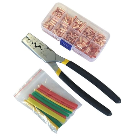 ⁨Zaciskarka do tulejek kablowych + 250 szt. tulejek bez izolacji + termokurczki ZESTAW⁩ w sklepie Wasserman.eu