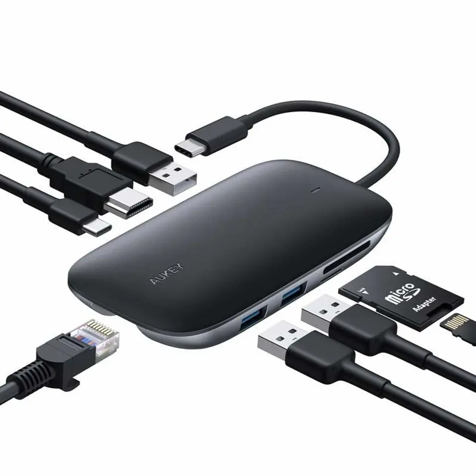 AUKEY HUB USB C CB-C71 8W1 RJ45 HDMI 4K PD 100W w sklepie Wasserman.eu