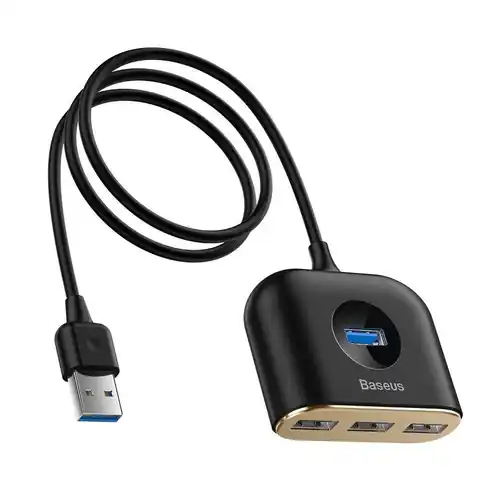 ⁨4-in-1 Baseus Square Round USB Adapter, HUB USB 3.0 to 1x USB 3.0 + 3x USB 2.0, 1m black⁩ at Wasserman.eu