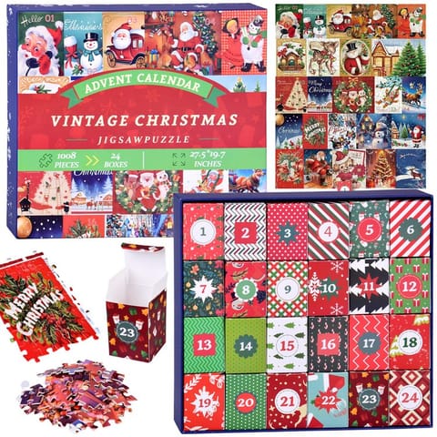 ⁨Kalendarz adwentowy PUZZLE - 24 świąteczne układanki w stylu VINTAGE ZA5885⁩ w sklepie Wasserman.eu