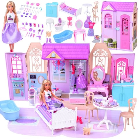 ⁨Rozkładany domek dla lalki walizka mebelki + lalka Anlily ZA5694⁩ w sklepie Wasserman.eu