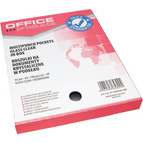 ⁨Koszulki krystaliczne na dokumenty PP A4 55mikr. (100szt.) w pudełku 21142535-90 OFFICE PRODUCTS⁩ w sklepie Wasserman.eu