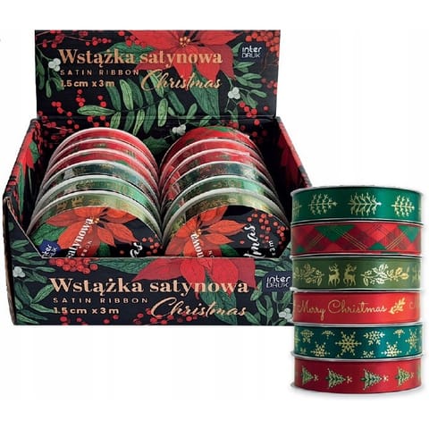 ⁨Wstążka satynowa CHRISTMAS 3m INTERDRUK⁩ w sklepie Wasserman.eu