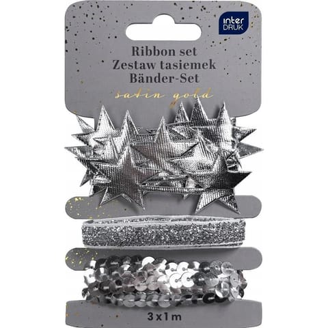 ⁨Zestaw tasiemek 3x1m SREBRNY Satin Gold INTERDRUK⁩ w sklepie Wasserman.eu