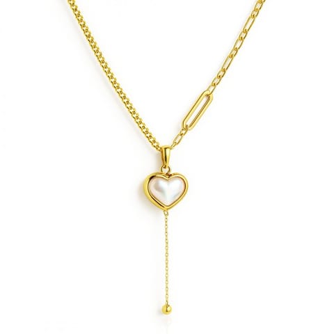 ⁨Naszyjnik stal szlachetna pozłacana 14k złotem, Perłowe Serce NST2228⁩ w sklepie Wasserman.eu