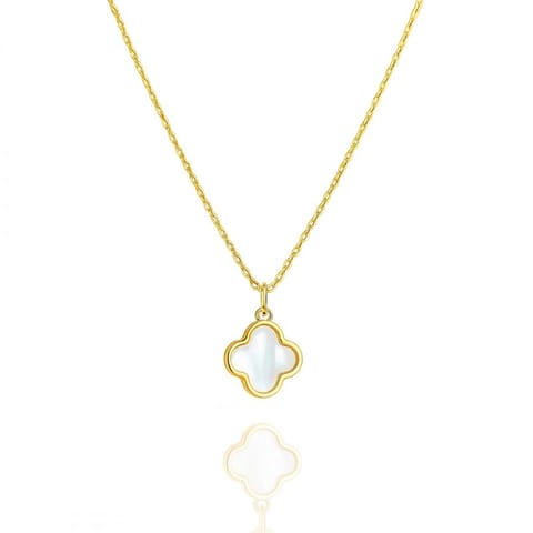 ⁨Naszyjnik stal szlachetna pozłacana 14k złotem, Biała Koniczynka NST2220⁩ w sklepie Wasserman.eu