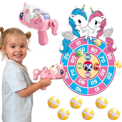 ⁨WOOPIE Gra Zręcznościowa w Rzutki na Rzepy Zestaw 2w1 Tarcza Wyrzutnia Jednorożec⁩ w sklepie Wasserman.eu