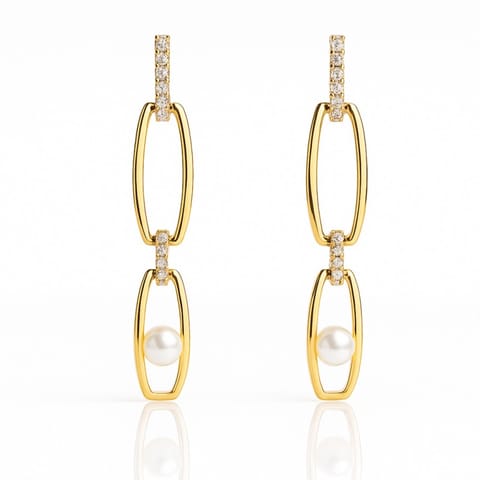 ⁨Kolczyki ze stali szlachetnej pozłacane 14k złotem, wiszące z Perłą KST3522⁩ w sklepie Wasserman.eu