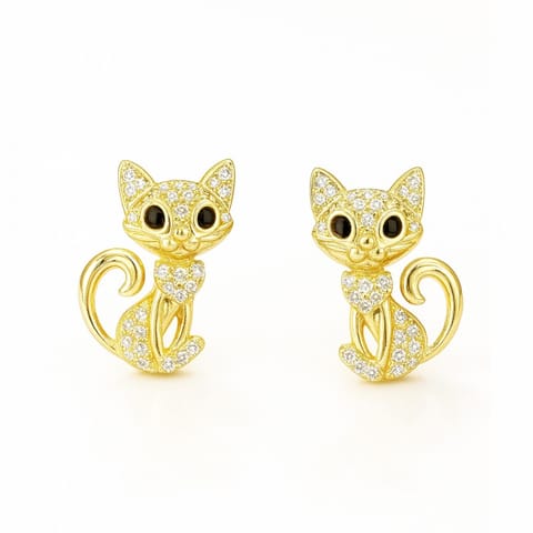 ⁨Kolczyki ze stali szlachetnej pozłacane 14k złotem, Kot KST3524⁩ w sklepie Wasserman.eu