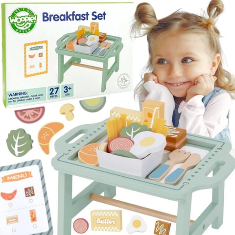 ⁨WOOPIE GREEN Zestaw Śniadaniowy i Restauracja – Zabawa w Zamawianie z Tacą i Akcesoriami⁩ w sklepie Wasserman.eu