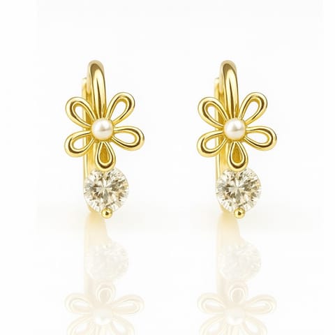 ⁨Kolczyki ze stali szlachetnej pozłacane 14k złotem, Kwiatuszki z perełką KST3519⁩ w sklepie Wasserman.eu