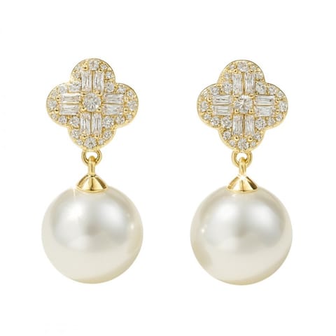 ⁨Kolczyki ze stali szlachetnej pozłacane 14k złotem, Wiszące Perły KST3512⁩ w sklepie Wasserman.eu