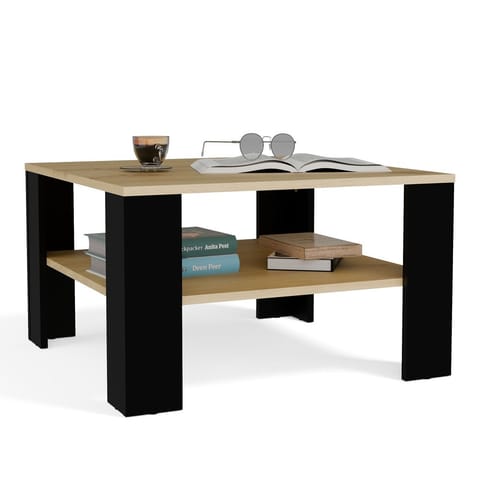 ⁨Stolik Kawowy Z Półką Pod Blatem SQUARE DĄB ARTISAN CZARNY Ława Do Salonu Pokoju⁩ w sklepie Wasserman.eu