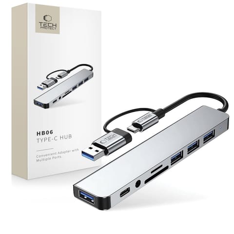 ⁨HUB rozdzielacz wielofunkcyjny 8w1 USB-C USB-A SD/TF AV3.5 - szary⁩ w sklepie Wasserman.eu