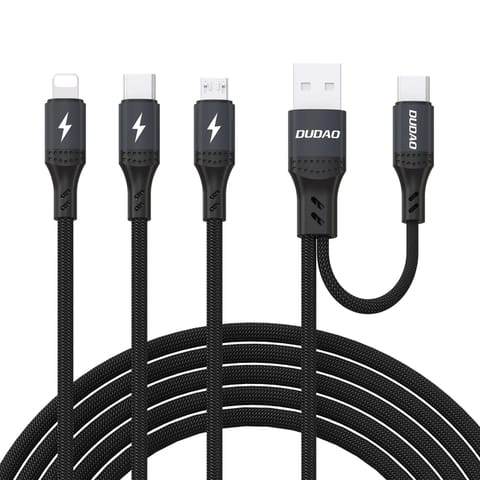 ⁨Kabel przewód wielofunkcyjny USB-A USB-C do Lightning USB-C MicroUSB 66W - czarny⁩ w sklepie Wasserman.eu