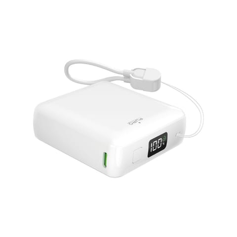 ⁨Powerbank 10000mAh USB-A USB-C z wyświetlaczem wbudowanym kablem USB-C 20W - biały⁩ w sklepie Wasserman.eu