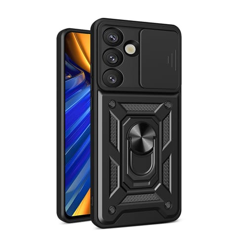 ⁨Pancerne etui z podstawką osłoną aparatu na Samsung Galaxy S25 Edge Hybrid Armor Camshield - czarne⁩ w sklepie Wasserman.eu