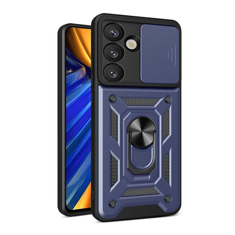 ⁨Pancerne etui z podstawką osłoną aparatu na Samsung Galaxy S25 Edge Hybrid Armor Camshield - niebieskie⁩ w sklepie Wasserman.eu