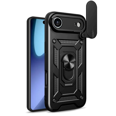 ⁨Etui pancerne z podstawką osłoną aparatu na iPhone 17 Air Hybrid Armor Camshield - czarne⁩ w sklepie Wasserman.eu