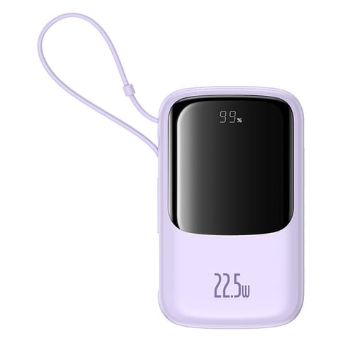 ⁨Powerbank 10000mAh 22.5W z wyświetlaczem wbudowanym kablem USB-C Qpow Pro+- fioletowy⁩ w sklepie Wasserman.eu