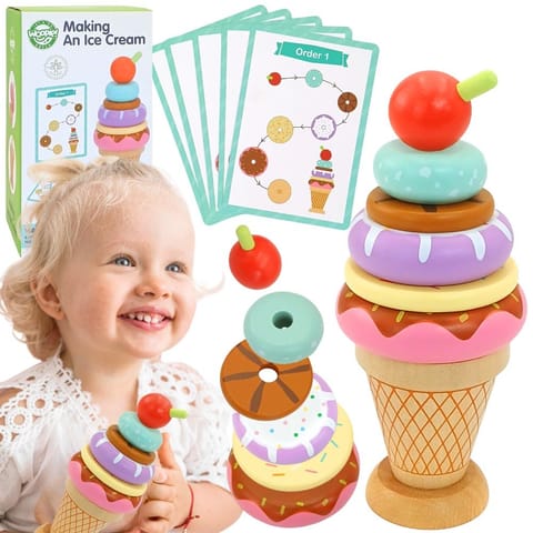 ⁨WOOPIE GREEN Drewniane Lody Układanka Montessori Cukiernia 12 el. FSC⁩ w sklepie Wasserman.eu
