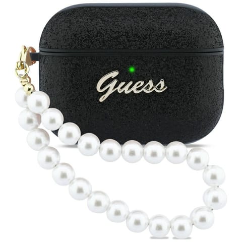⁨Etui Guess Glitter Pearl Strap do        AirPods Pro 3 czarny⁩ w sklepie Wasserman.eu