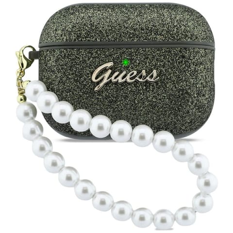⁨Etui Guess Glitter Pearl Strap do        AirPods Pro 3 khaki⁩ w sklepie Wasserman.eu