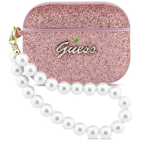 ⁨Etui Guess Glitter Pearl Strap do        AirPods Pro 3 różowy⁩ w sklepie Wasserman.eu