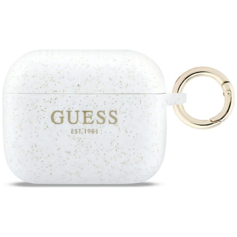⁨Etui Guess Silicone Glitter Ring do      AirPods Pro 3 biały⁩ w sklepie Wasserman.eu