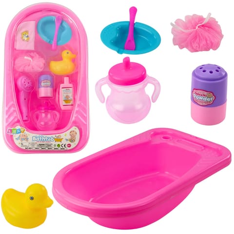 ⁨Zestaw Kąpielowy Dla Lalek Wanna Akcesoria Do Kąpieli Różowy⁩ w sklepie Wasserman.eu