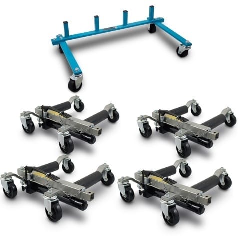 ⁨Wózki manewrowe hydrauliczne Bituxx 4 sztuki w zestawie ze stojakiem na wózki⁩ w sklepie Wasserman.eu