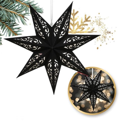 ⁨DUŻA GWIAZDA PAPIEROWA ŚWIĄTECZNA AŻUROWA welurowa czarna 60 cm WITRAŻ 3D WG17⁩ w sklepie Wasserman.eu