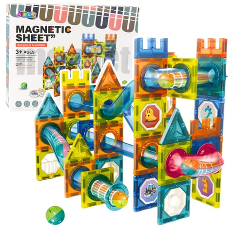 ⁨Zestaw Klocki Magnetyczne Konstrukcyjne Tor Kulkowy Kolorowe 98 el.⁩ w sklepie Wasserman.eu