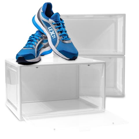 ⁨Zestaw 3 białych pudełek na buty z wentylacją organizer do szafy/garderoby⁩ w sklepie Wasserman.eu