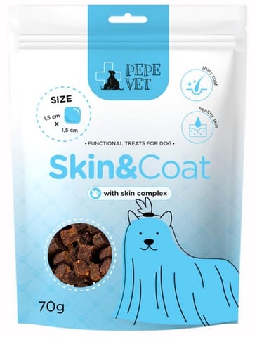 ⁨Paka Zwierzaka PEPE VET Przysmak funkcjonalny Skin & Coat 70g⁩ w sklepie Wasserman.eu