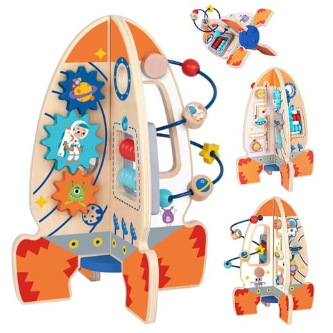 ⁨Tooky Toy Duża Drewniana Zabawka Edukacyjna Wielofunkcyjna Rakieta⁩ w sklepie Wasserman.eu