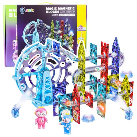 ⁨Klocki Magnetyczne Przestrzenne Tor Kulkowy Ludziki Świecący 120 el.⁩ w sklepie Wasserman.eu