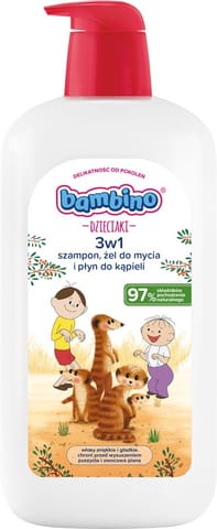 ⁨BAMBINO Dzieciaki Szampon żel do mycia i płyn do kąpieli 3w1 Surykatki 1000 ml⁩ w sklepie Wasserman.eu