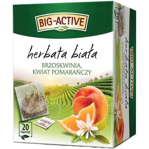 ⁨Herbata BIG-ACTIVE biała (20 torebek) Brzoskwinia i kwiat pomarańczy⁩ w sklepie Wasserman.eu