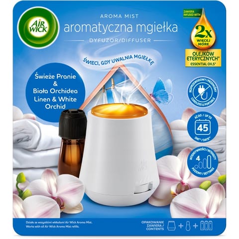 ⁨Dyfuzor AIR WICK Aroma Mist Mgiełka z olejkami 20ml Świeże pranie & biała orchidea⁩ w sklepie Wasserman.eu