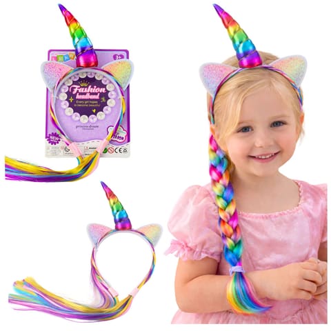 ⁨Opaska Z Rogiem Jednorożca Kolorowe Włosy Do Plecenia Warkoczy⁩ w sklepie Wasserman.eu