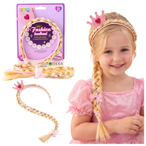 ⁨Opaska Z Długim Warkoczem Różowa Wstążka Diamenty Korona 50 cm⁩ w sklepie Wasserman.eu