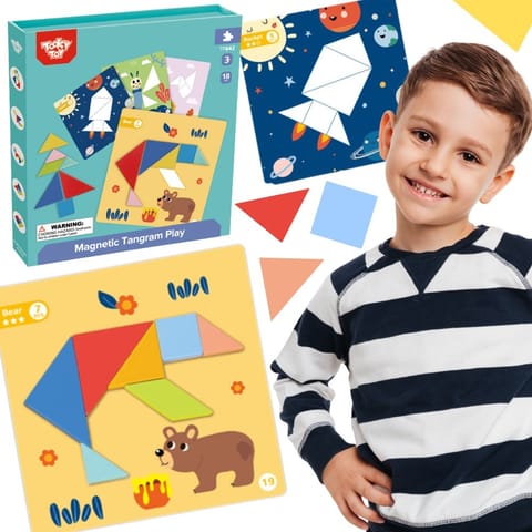 ⁨TOOKY TOY Puzzle Tangram Układanka dla Dzieci Nauka Kształtów Figury Kształty 18el.⁩ w sklepie Wasserman.eu
