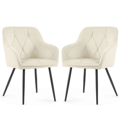 ⁨2x Welurowe krzesło tapicerowane pikowane Kremowe DIAMANTE Czarne nogi⁩ w sklepie Wasserman.eu