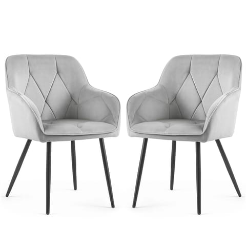 ⁨2x Welurowe krzesło tapicerowane pikowane Szare DIAMANTE Czarne nogi⁩ w sklepie Wasserman.eu