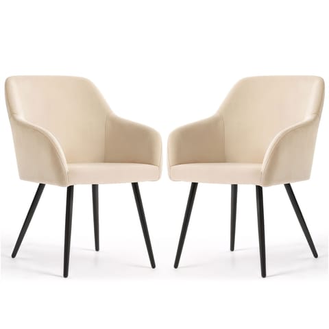 2x Welurowe krzesło tapicerowane gładkie Beżowe ESTELLE Czarne nogi w sklepie Wasserman.eu