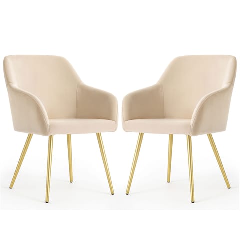2x Welurowe krzesło tapicerowane gładkie Beżowe ESTELLE Złote nogi w sklepie Wasserman.eu
