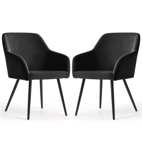 ⁨2x Welurowe krzesło tapicerowane gładkie Czarne ESTELLE Czarne nogi⁩ w sklepie Wasserman.eu