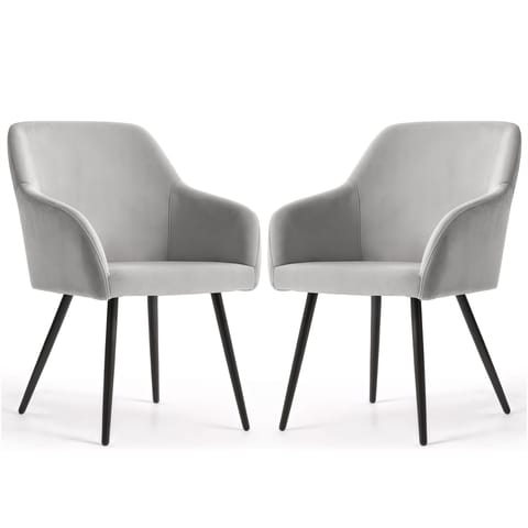 2x Welurowe krzesło tapicerowane gładkie Szare ESTELLE Czarne nogi w sklepie Wasserman.eu