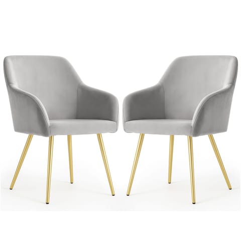 2x Welurowe krzesło tapicerowane gładkie Szare ESTELLE Złote nogi w sklepie Wasserman.eu